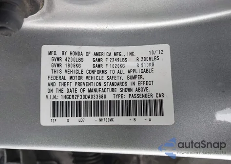 2013 Honda Accord Lx from USA, damaged, VIN 1HGCR2F30DA033680